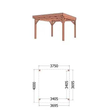 Buitenverblijf Refter XL 375x400x260 cm (bxdxh) - tekening met afmetingen 