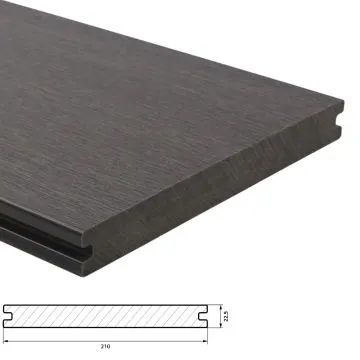 Extra brede WPC Composiet Terrasplank - Fiberdeck Premium Vlonderplank 22,5x210 mm - Lengte 400 cm - Dark Grey (massief)